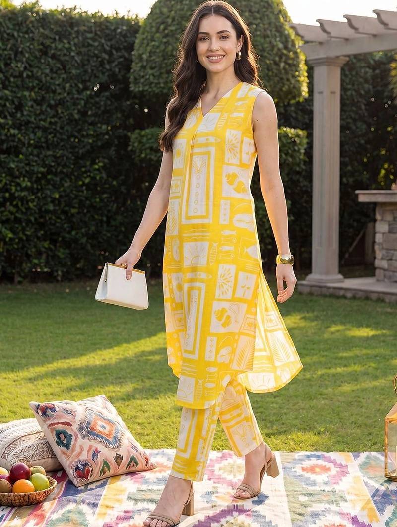 Women Printed Regular Pure Cotton Kurta with Trousers