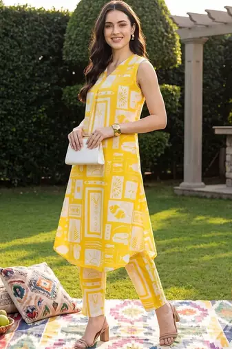 Women Printed Regular Pure Cotton Kurta with Trousers