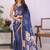 Navy blue pure linen printed saree with blouse