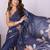 Navy blue pure linen printed saree with blouse