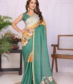 Multicolor linen printed saree with blouse