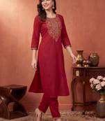 Women Ethnic Motifs Embroidered Regular Pure Cotton Kurta with Trousers