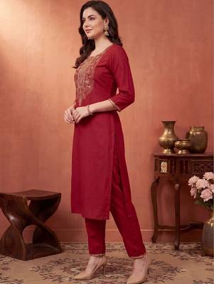 Women Ethnic Motifs Embroidered Regular Pure Cotton Kurta with Trousers 3