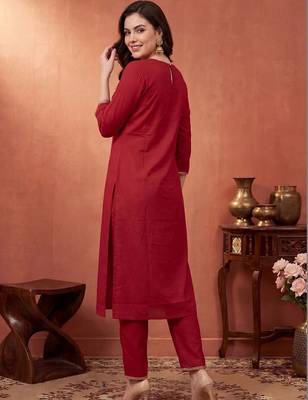 Women Ethnic Motifs Embroidered Regular Pure Cotton Kurta with Trousers 4