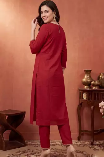 Women Ethnic Motifs Embroidered Regular Pure Cotton Kurta with Trousers