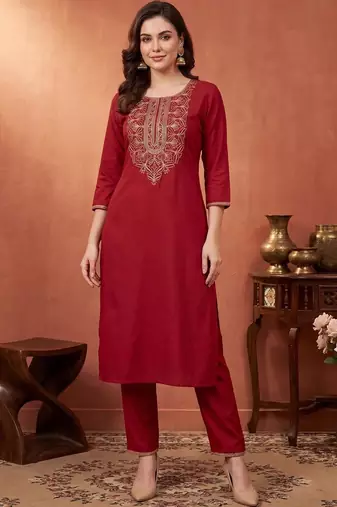 Women Ethnic Motifs Embroidered Regular Pure Cotton Kurta with Trousers