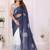 Blue linen printed saree with blouse
