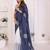 Blue linen printed saree with blouse