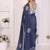 Blue linen printed saree with blouse