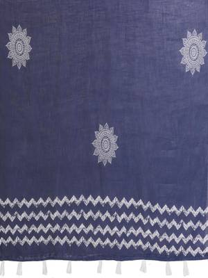 Blue linen printed saree with blouse 5