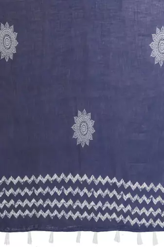 Blue linen printed saree with blouse