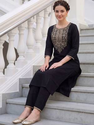 Women Ethnic Motifs Embroidered Regular Thread Work Pure Cotton Kurta with Trousers 5