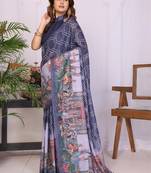 Navy blue linen  saree with blouse