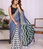 Blue linen  saree with blouse