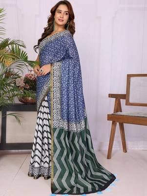 Blue linen  saree with blouse 2