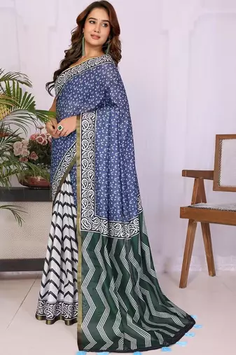 Blue linen  saree with blouse