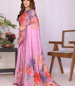 Pink linen  saree with blouse