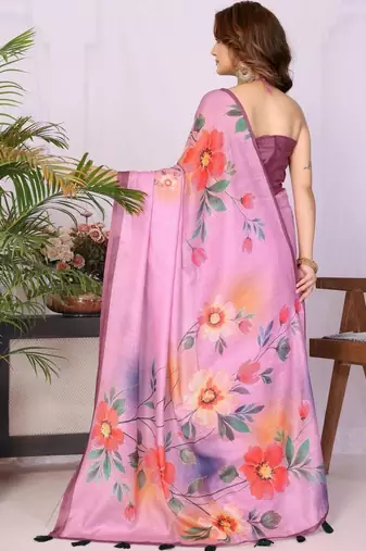 Pink linen  saree with blouse