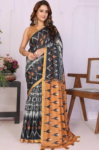 Black linen  saree with blouse