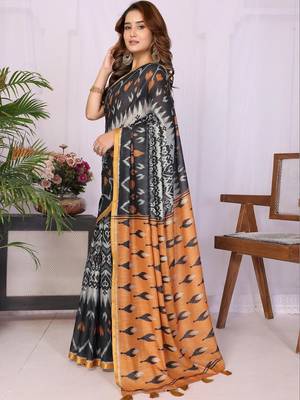 Black linen  saree with blouse 3