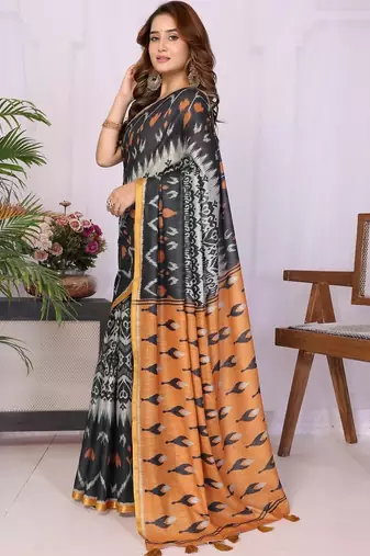 Black linen  saree with blouse