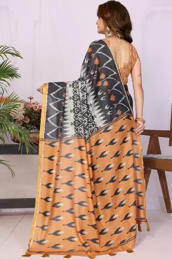 Black linen  saree with blouse