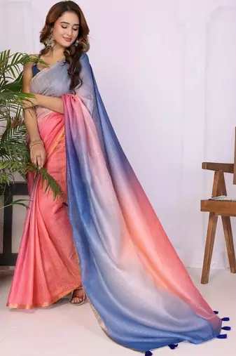 Multicolor linen striped saree with blouse