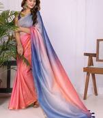 Multicolor linen striped saree with blouse