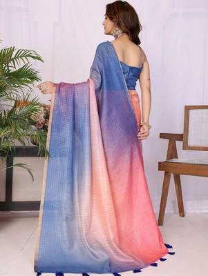 Multicolor linen striped saree with blouse 5
