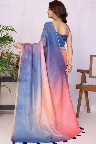 Multicolor linen striped saree with blouse