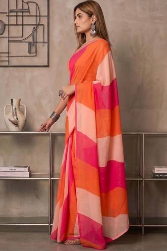 Multicolor linen  saree with blouse