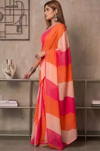 Multicolor linen  saree with blouse