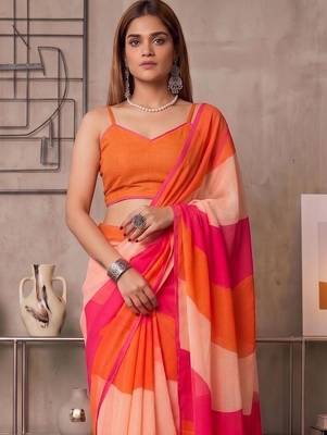 Multicolor linen  saree with blouse 2