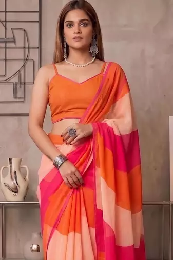 Multicolor linen  saree with blouse