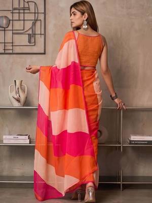 Multicolor linen  saree with blouse 3