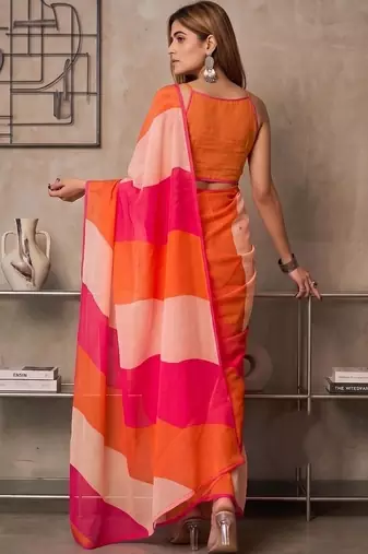 Multicolor linen  saree with blouse