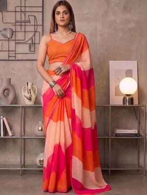 Multicolor linen  saree with blouse 5