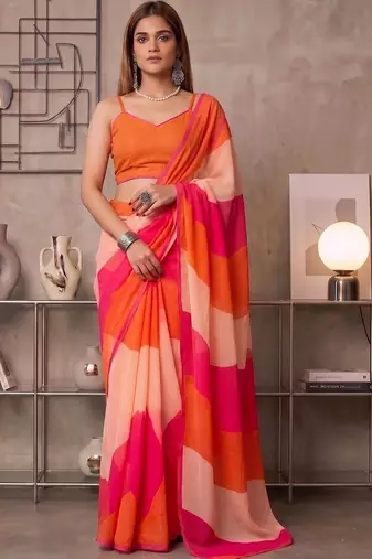 Multicolor linen  saree with blouse