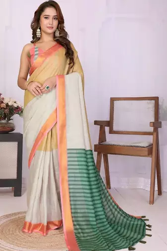 Multicolor linen striped saree with blouse