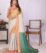 Multicolor linen striped saree with blouse