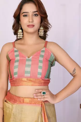 Multicolor linen striped saree with blouse