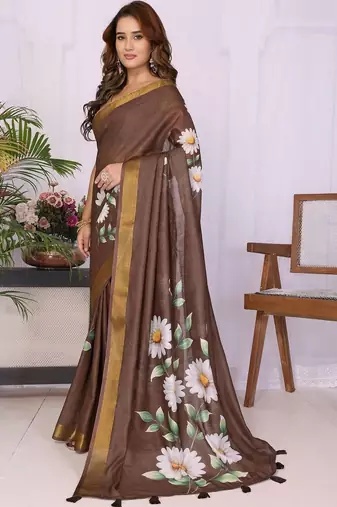 Brown linen  saree with blouse