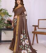 Brown linen  saree with blouse