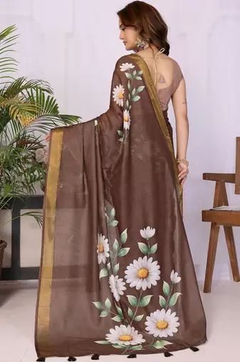 Brown linen  saree with blouse
