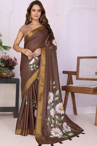 Brown linen  saree with blouse