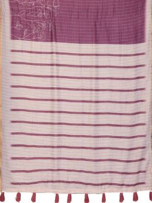 Purple linen striped saree with blouse 4