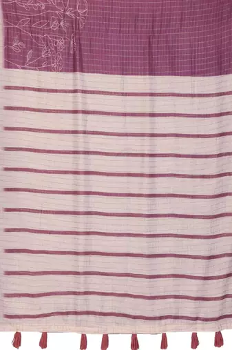 Purple linen striped saree with blouse