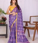 Purple linen printed saree with blouse