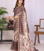 Brown linen  saree with blouse