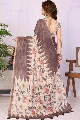 Brown linen  saree with blouse